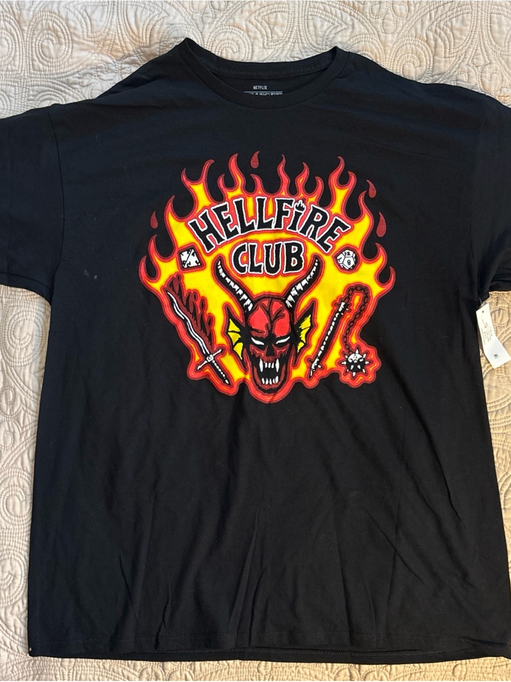 Netflix Stranger Things Black Tee with Red and Orange Flame Accents